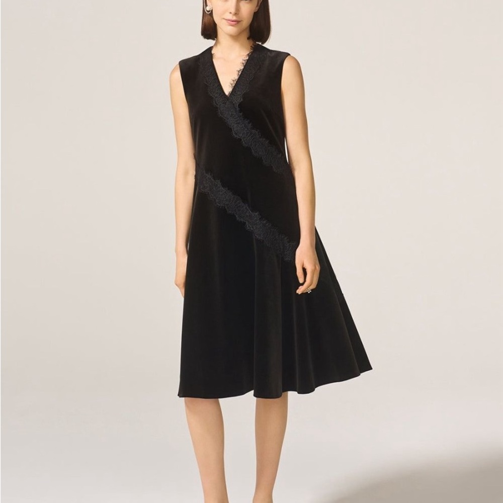 ADEAM Intermix “Ashlee” black velvet lace sleeveless swing dress 2 8 10